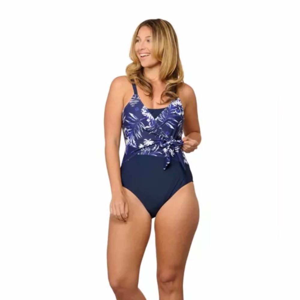 NOON SWIM Pelican Palms & Hibiscus Print One Piece Swimsuit.  Size 16 NWT
